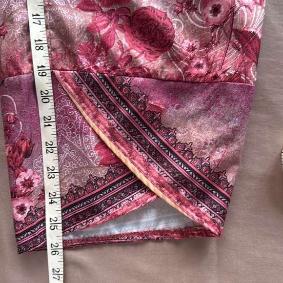 Boho Tulip Ankle Floral Pink & Red Wide-Leg Pants Elastic Waistband Pull-On - Picture 6 of 6